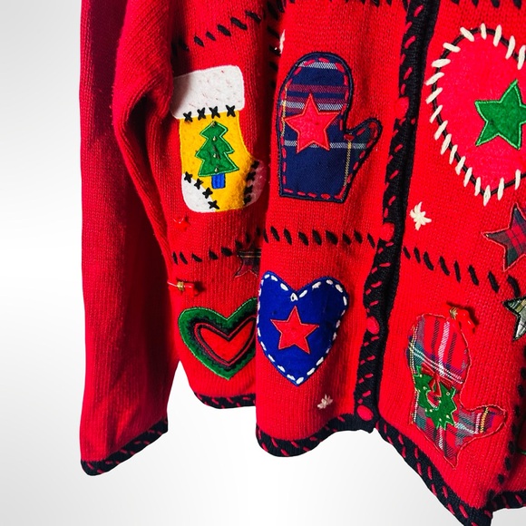 Vintage 80s Segue Christmas Cardigan Sweater Large Holiday Appliqué Knit Cottage - Picture 6 of 15